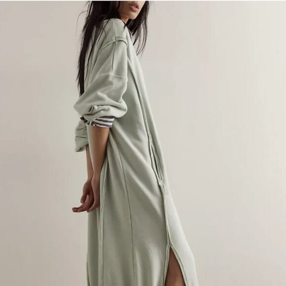 We The Free Camden Maxi Sweatshirt Dress, New, Small, Sea Glass (lght green) - Picture 2 of 7